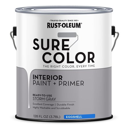 Rust-Oleum Interior Paint, Eggshell, Water Base, Storm Gray, 1 gal 380224